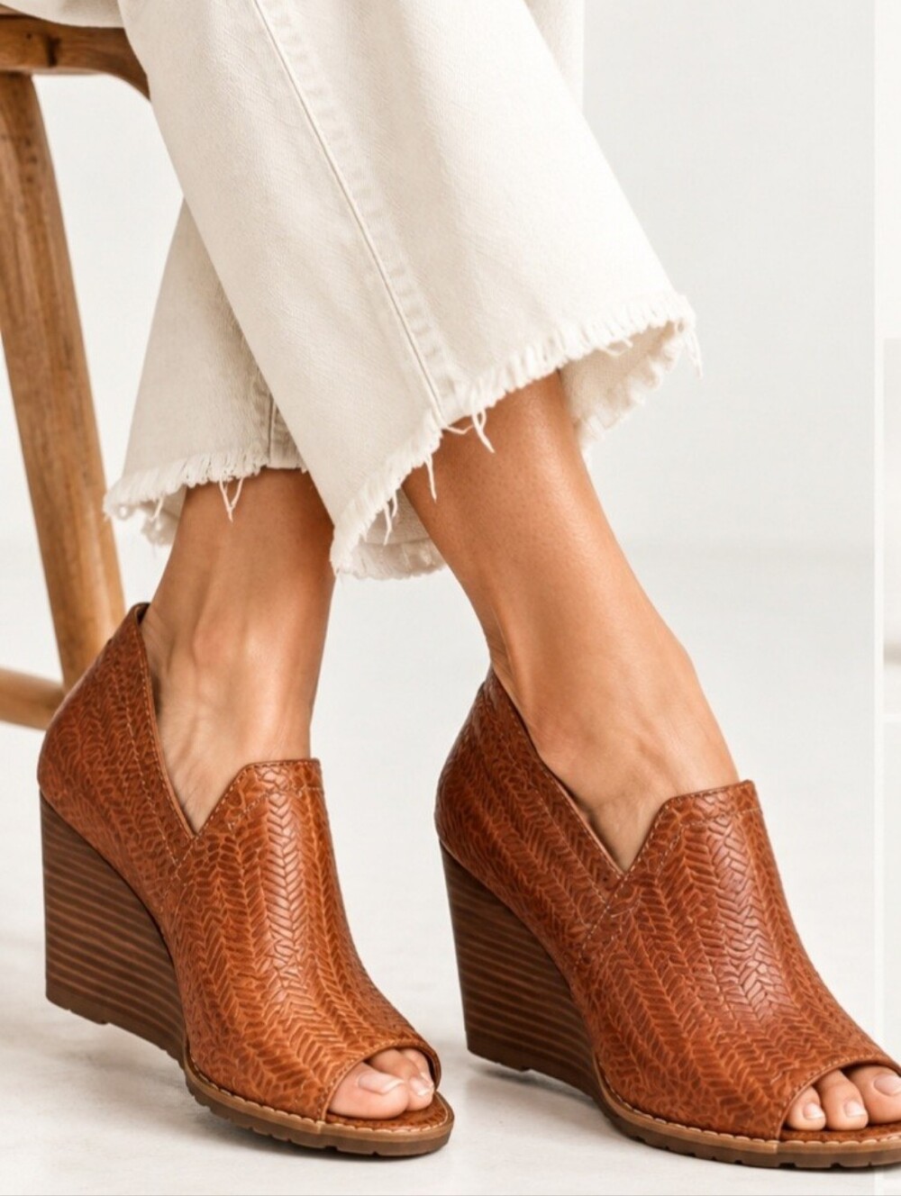 Mark Jenkins Brown Textured Leather Woven Wedge Booties Box